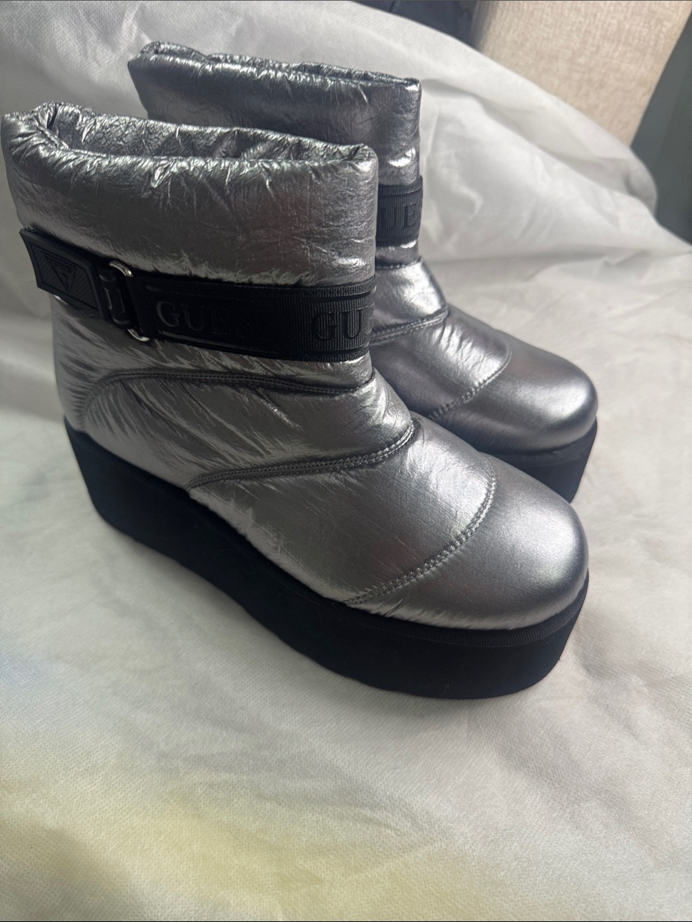 GUESS Metallic Silver Platform Ankle Boots